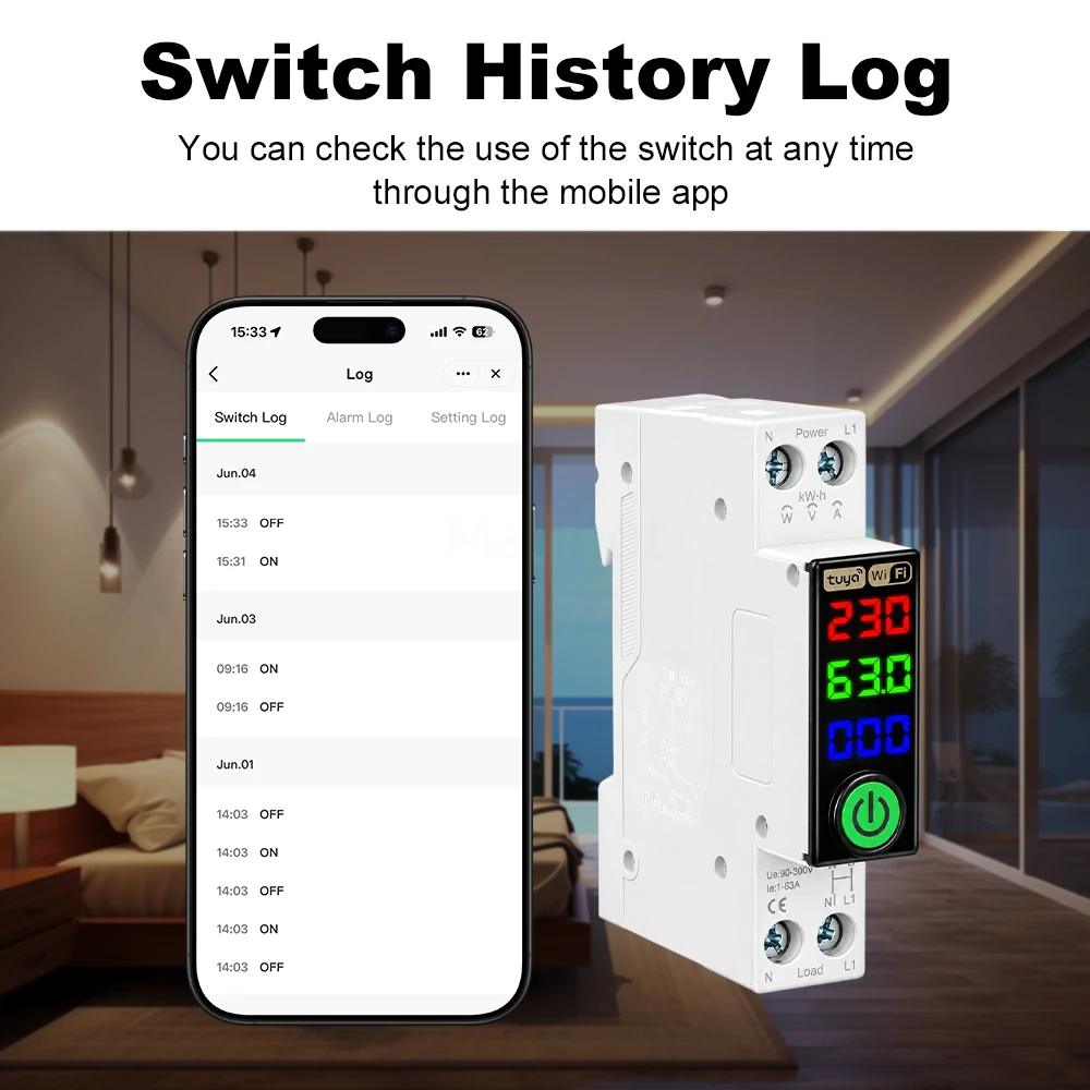 MANHOT WLAN-Smart-Leistungsschalter 1P+N 63A DIN-Schienen-Schalter mit LED-Messanzeige Smart Breaker Sprachsteuerung für Tuya Alexa – Detail 7