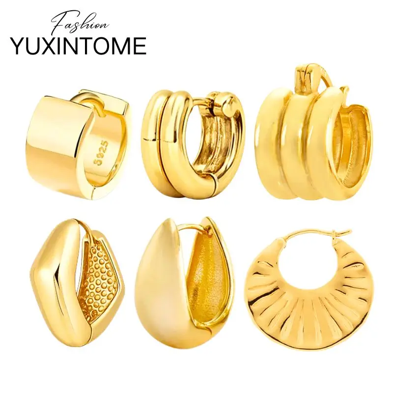 925 Sterling Silver Needle Punk Glossy Hoop Earrings For Women Retro Simple Prismatic/Round Earrings Party Fashion Jewelry Gifts