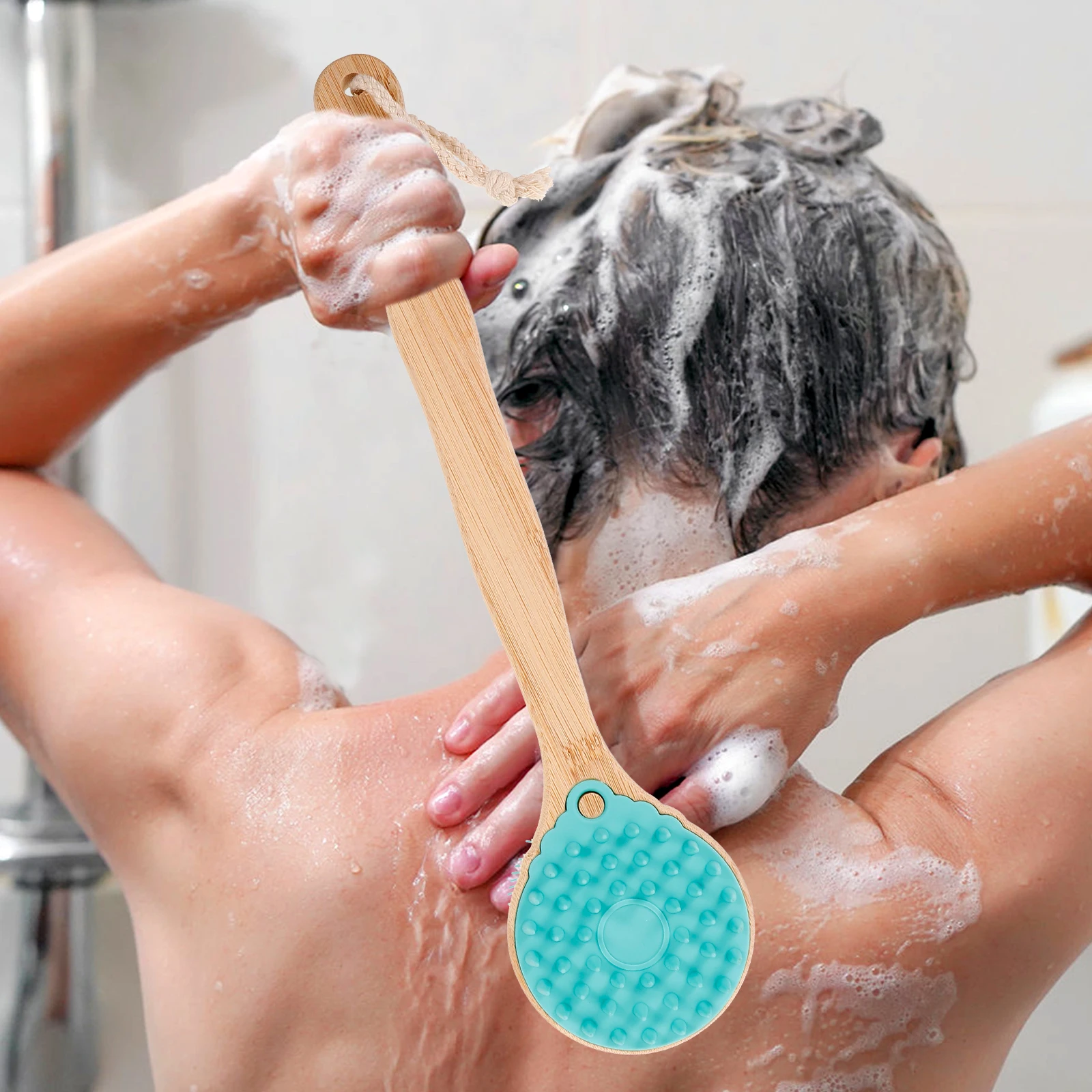 

Back Scrubber Shower Brush Long Handle Double-Sided Bath Brush Body Scrubber Exfoliating Back Cleaner Bath Massage Cleaning Tool