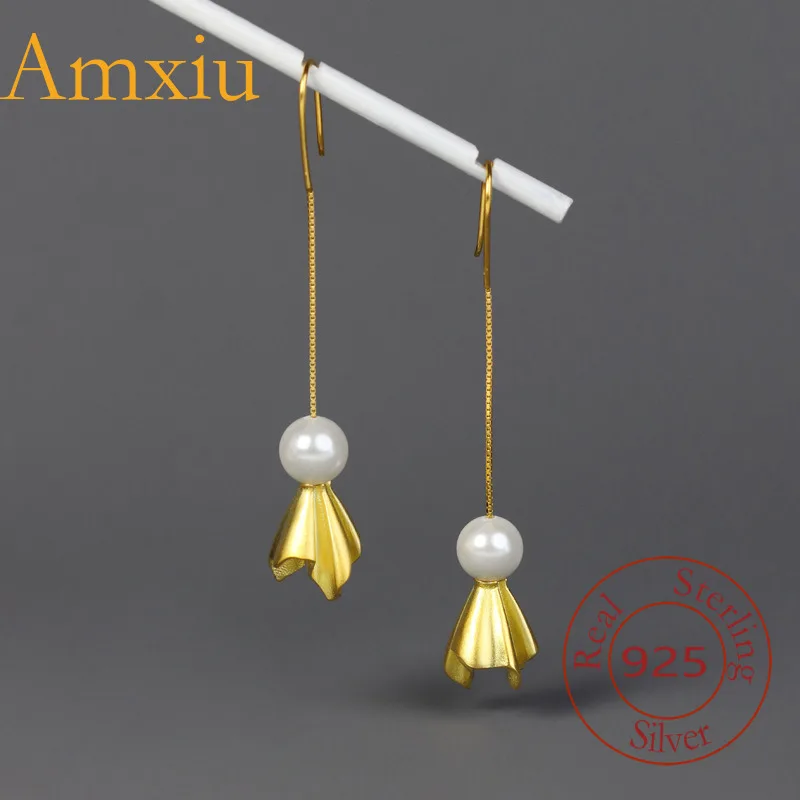 Amxiu Sterling Silver 925 Lasts Sunny Doll Childhood Memories Pure Silver Inlaid Pearl Women's Cute Ear Thread Earrings