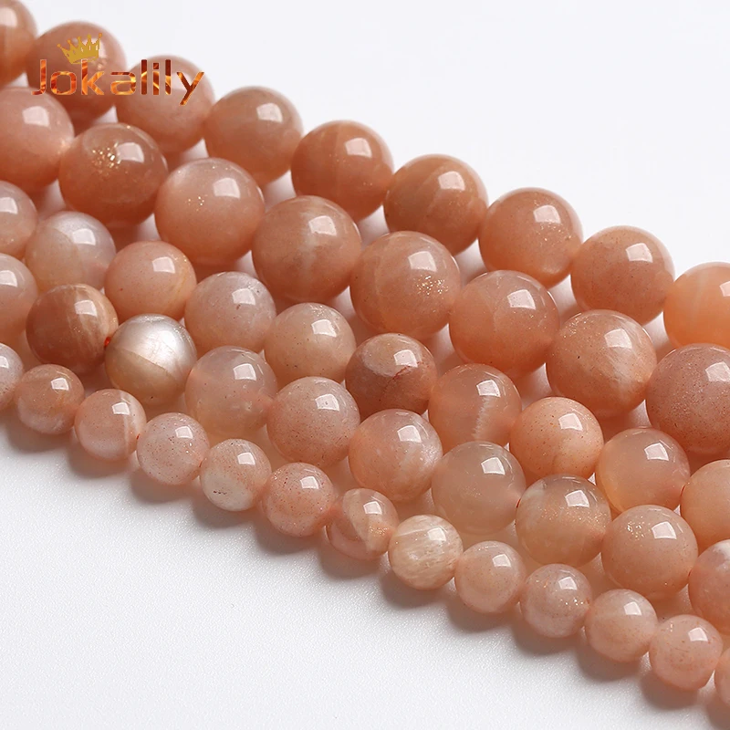 Natural Orange Sunstone Beads Moonstone Quartz Round Loose Beads For Jewelry Making DIY Bracelets 4 6 8 10 12mm 15