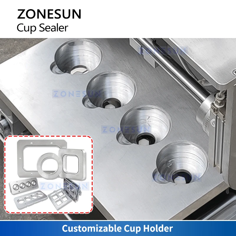 ZONESUN ZS-FK4D Semi Automatic Cup Sealing Machine 800 Cups/H Pre-Cut Lid Tray Sealer for Yogurt Plastic Cups Custom Holder