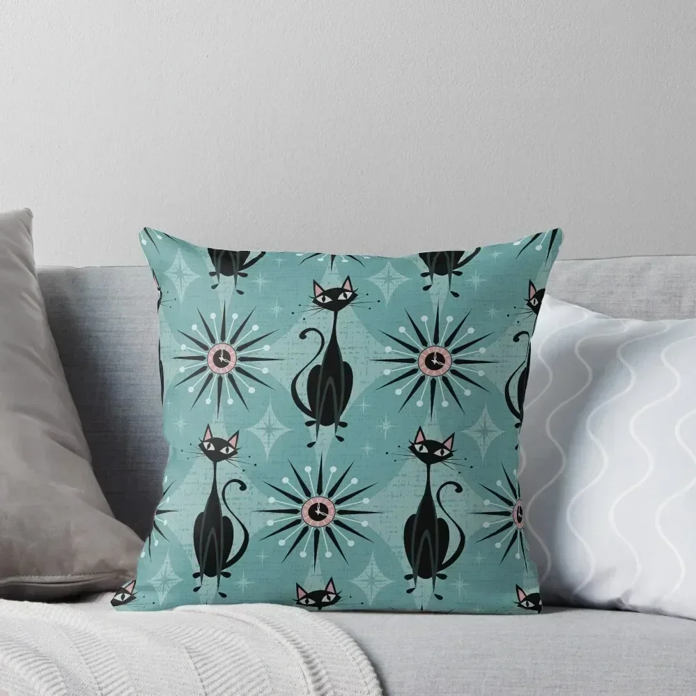 

Mid Century Cat and Clocks - Blue Throw Pillow Sofa Decorative Covers Christmas Pillowcase Couch Pillows pillow