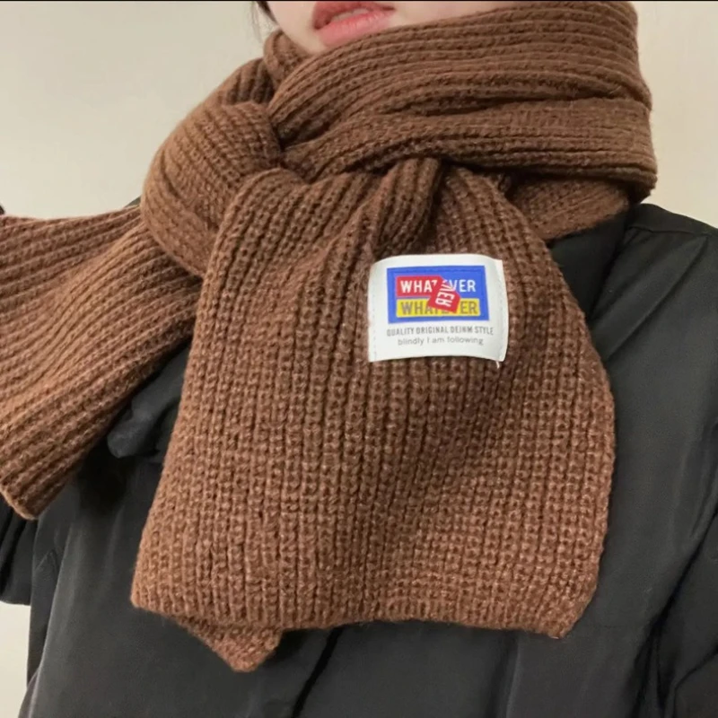 

2025 New Warm Knitted Scarf for Women's Autumn Winter Korean Fashion Warm Scarf Solid Color Thickening Versatile Student Scarf