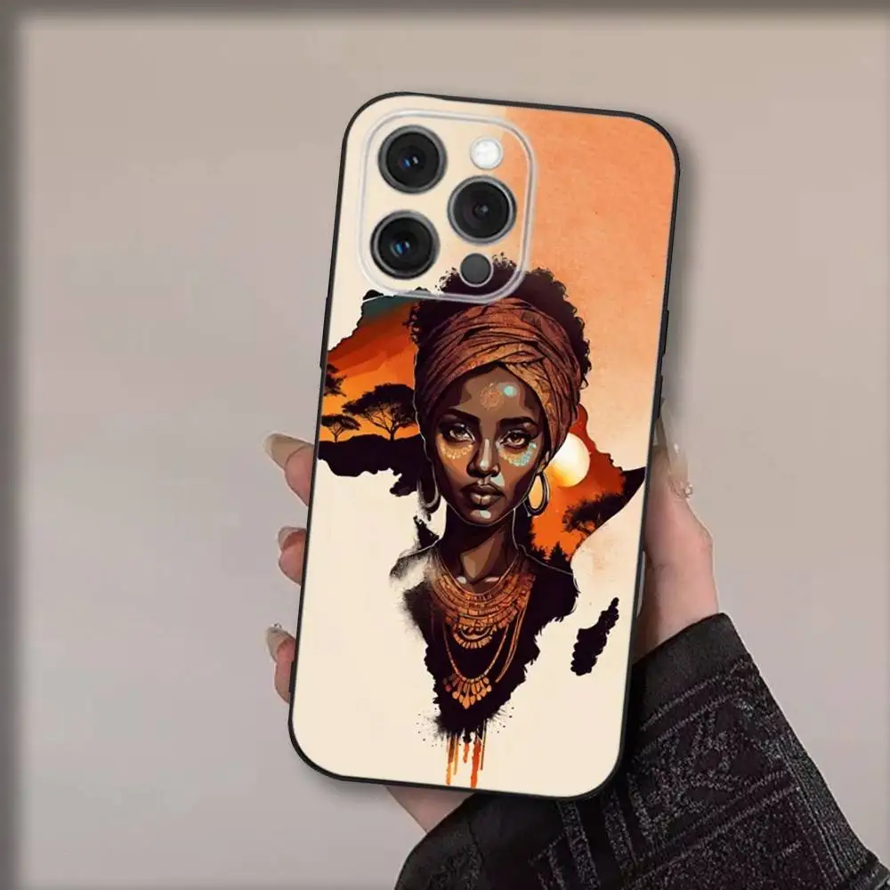 حافظة هاتف Geogra لخريطة أفريقيا لهاتف iPhone16,15,14,13,12,11,Pro,Max,Plus,X,XS,SE4,E,Mini,Soft Black Case