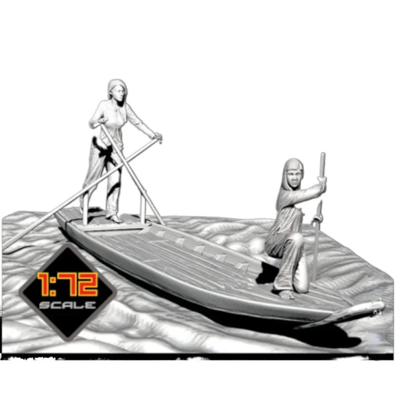 1/72 Mini Resin Figure Assembled Model Kit Vietnam Women and Boat Miniature Diorama Toy Unassembled and Unpainted Free Shipping