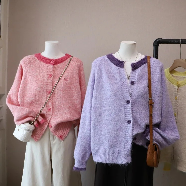 

Korean Sle Sweet Color Blo Knitwear Jaet Women's Loose Long Sve Autumn New Soft Youthful Faionable Top