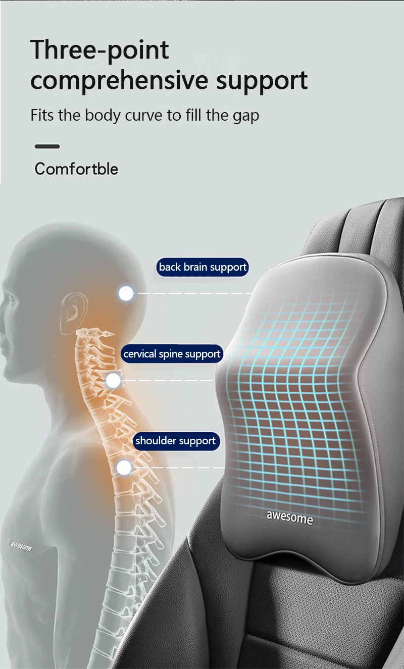 Auto Lendenwirbel Rückenstütze Kopfstütze Nackenkissen Memory Foam Lendenkissen Universal Weiche Nackenkissen Kissen Autositzkissen – Detail 5