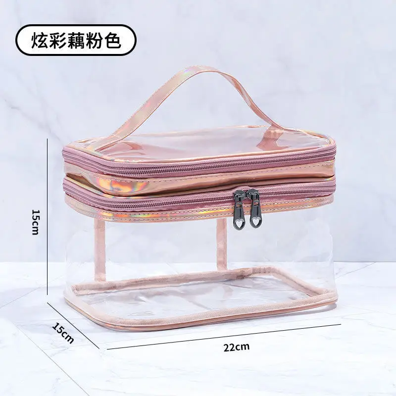 Korean transparent makeup bag Large capacity dry and wet separation waterproof toiletry bag Portable travel cosmetics storage ba