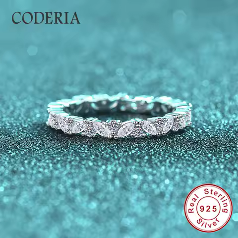 100% All Moissanite Marquise Cut D Color VVS1 Ring Certified Pass Diamond Test 925 Sterling Silver Rings Wedding Band for Women