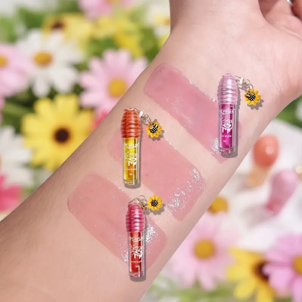 Levendige schattige bij zonnebloem mini lipgloss |   Draagbare hydraterende langdurige lipolie voor meisjes |   Natuurlijke getinte en glanzende lipmake-up