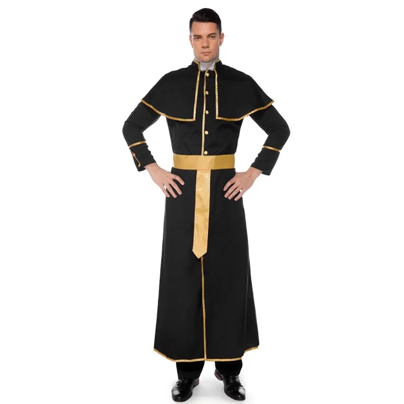 Men Priest Costumes Adult Long Robes Religious Catholic Church Clothing Halloween Cosplay Missionary Uniform