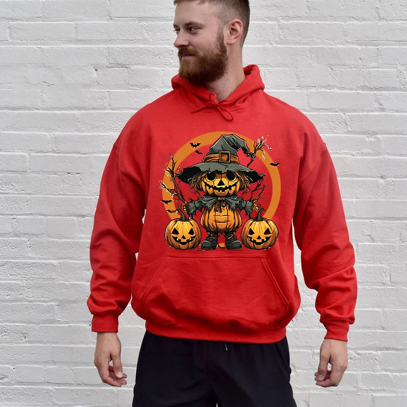 

Halloween Pumpkin Scarecrow Printed Men's Autumn and Winter Hoodie Plus Velvet Sports Sweater Loose Men's Clothing