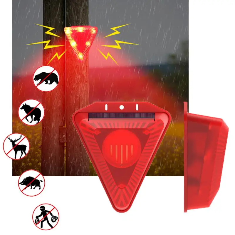 

Solar Light Alarm Red Leds Animal Repellent Motion Sensor Light Environmental Drive Away Wild Animals Waterproof Alarm Siren