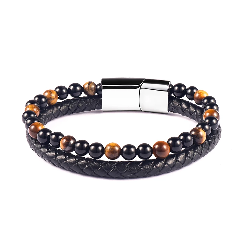 ORMESEN Новый мужской браслет из натуральной кожи, браслет из натуральных тигровых глаз, плетеный браслет в подарок