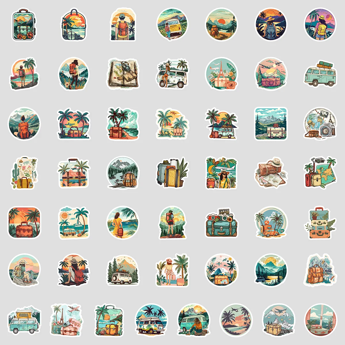 10/30/50PCS Cartoon Travel Graffiti Stickers Water Cup Computer Mobile Phone Waterproof Decorative Stickers Creative DIY Graffit