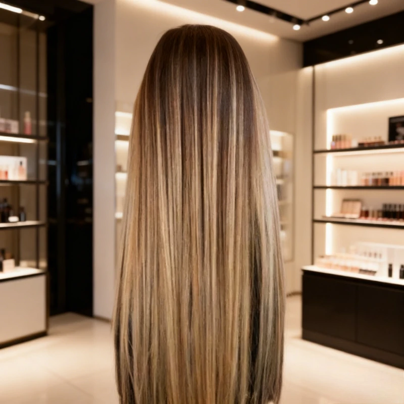 

Women's Middle Part Long Straight Wig Synthetic Hair Brown To Brown Blonde Ombre European American Fashion Natural Looking