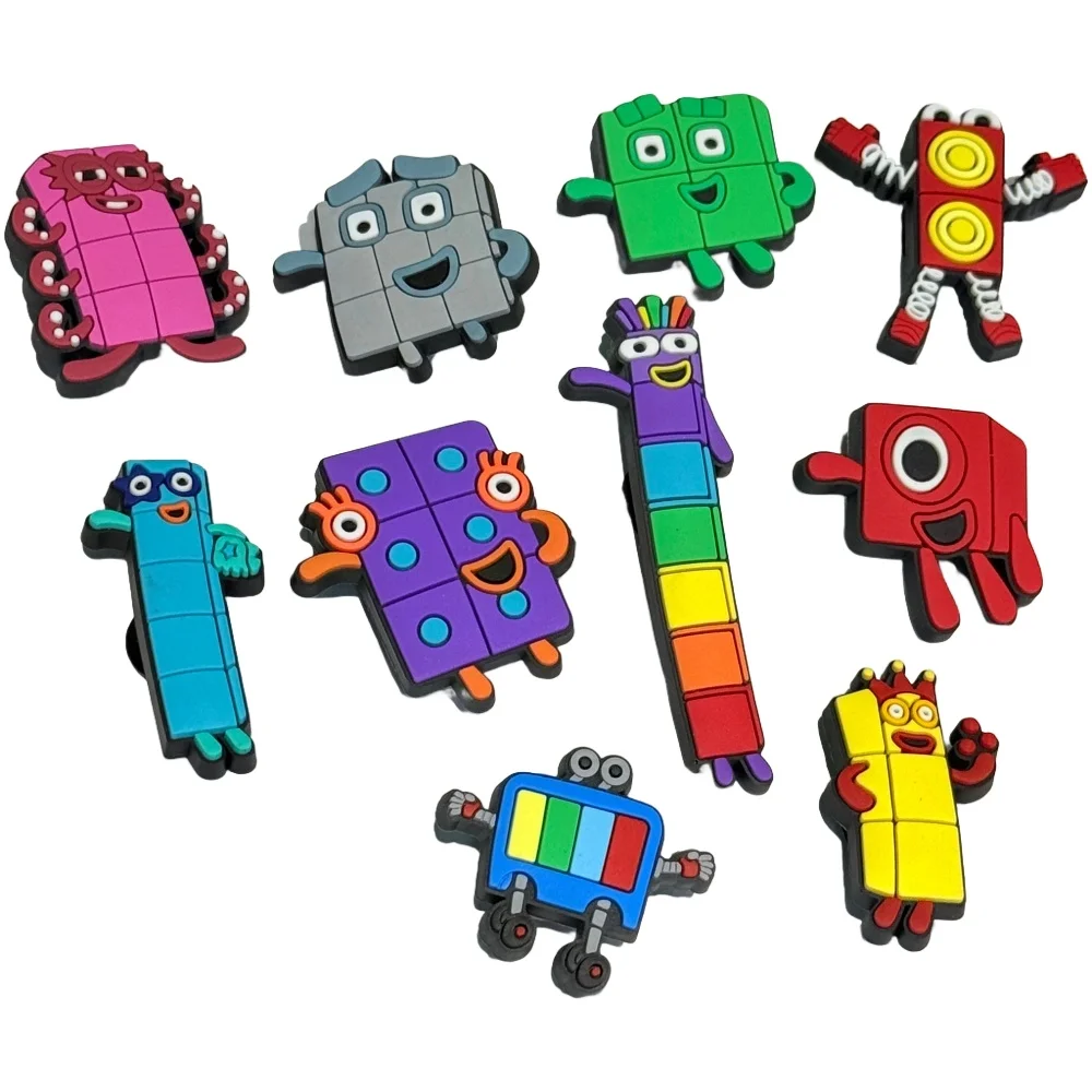 1-10Pcs Bright Color Blocks Garden Shoes Charms Children Popular PVC Clog Button Decorations For Birthday Gift