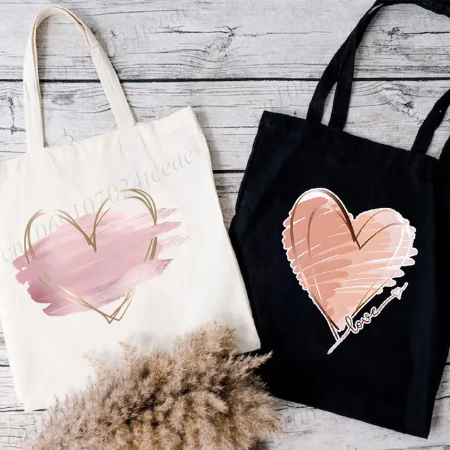 Miłość serce grafika torebki damskie moda Harajuku torba na ramię serce moda kreskówka torba na zakupy torba boczna dla pań