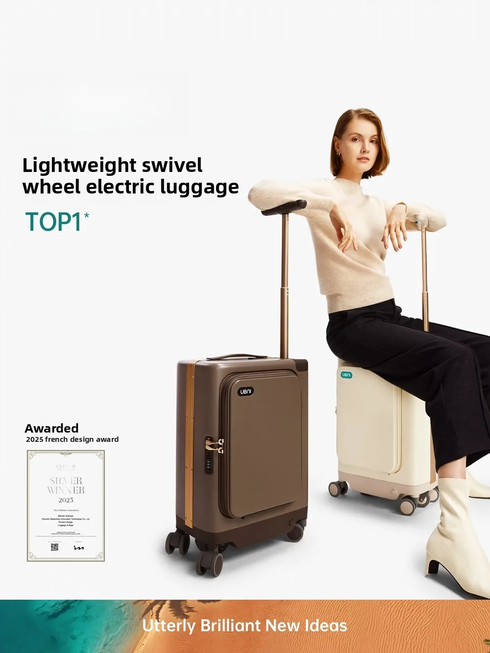 UBNI Electric Luggage Rideable Smart Trolley Lightweight Adult Seatable Travel Suitcase