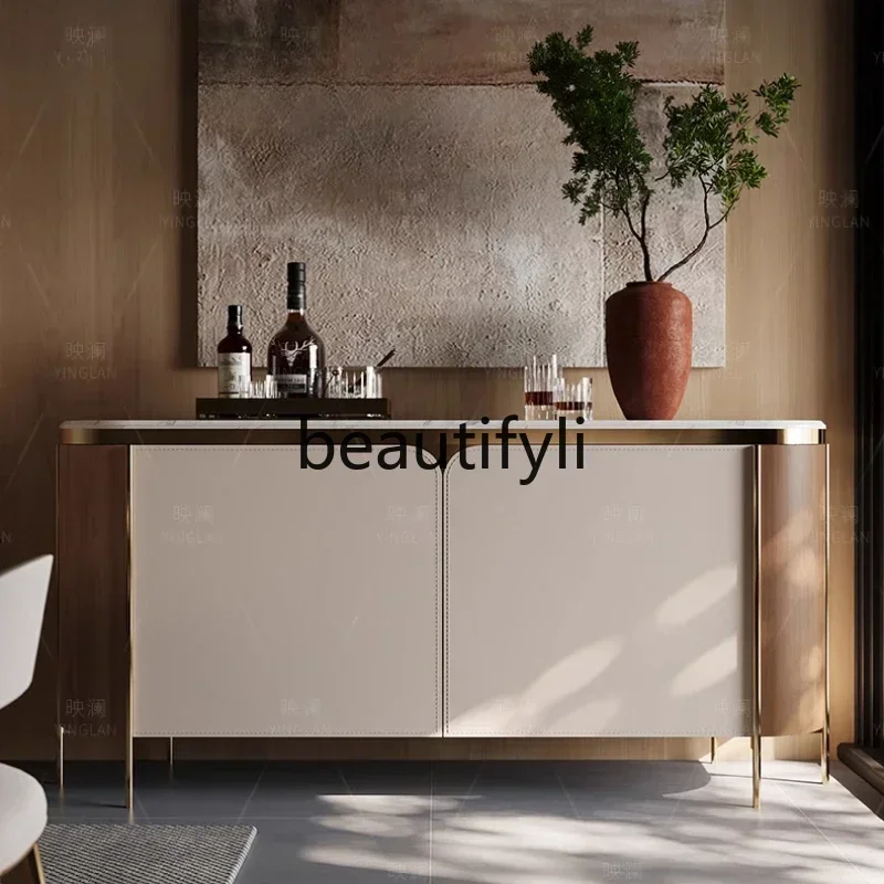 

Designer Edge Cabinet High-grade Light Luxury Natural Marble Stainless Steel Locker Entrance Cabinet