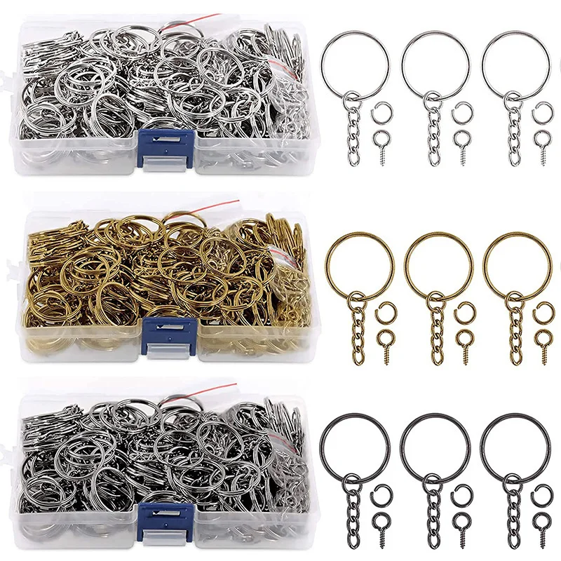 450pcs/25mm Key Ring with Chain, Iron Halo with 4-Link Chain and Eyelet for DIY Handmade Jewelry Keychain Clasp.