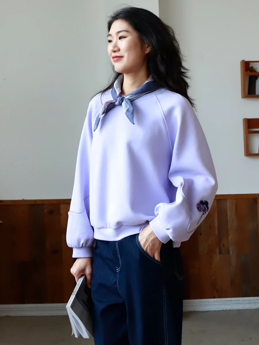 

Новый китайский свитшот с длинными рукавами и вышивкой, свободного кроя, с круглым вырезом, женский, осенне-зимний, новинка Y3V04F72