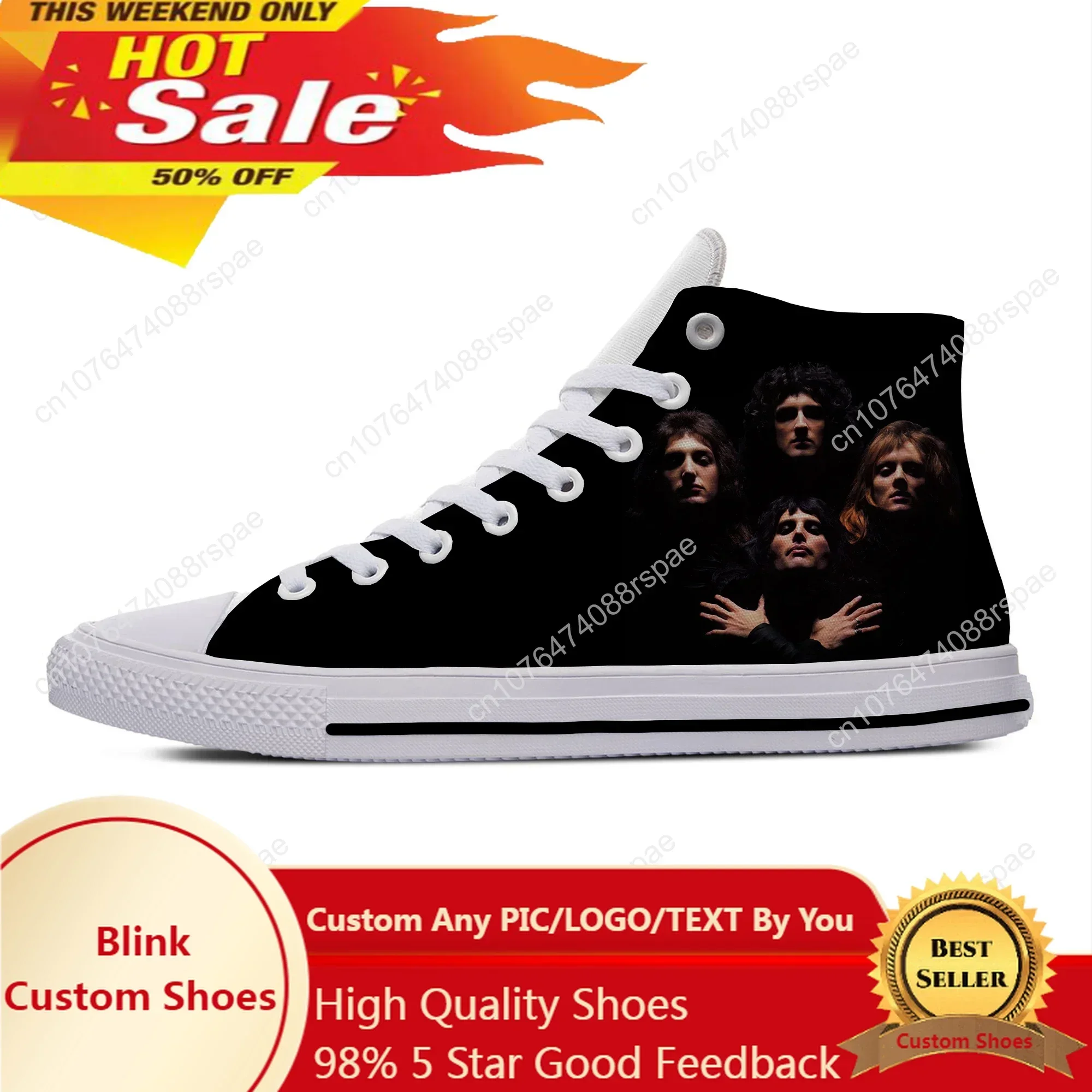 Hot Queen Rock Band Freddie Mercury Música Moda Sapatos Casuais High Top Leve Homens Mulheres Tênis Respirável Sapatos de Tabuleiro