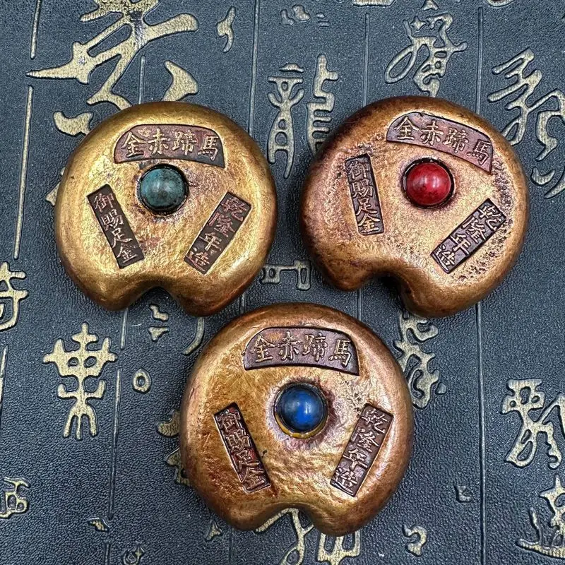 Brass Qianlong   red horseshoe   old color  top  middle  and bottom ingots  gold nugget ornaments