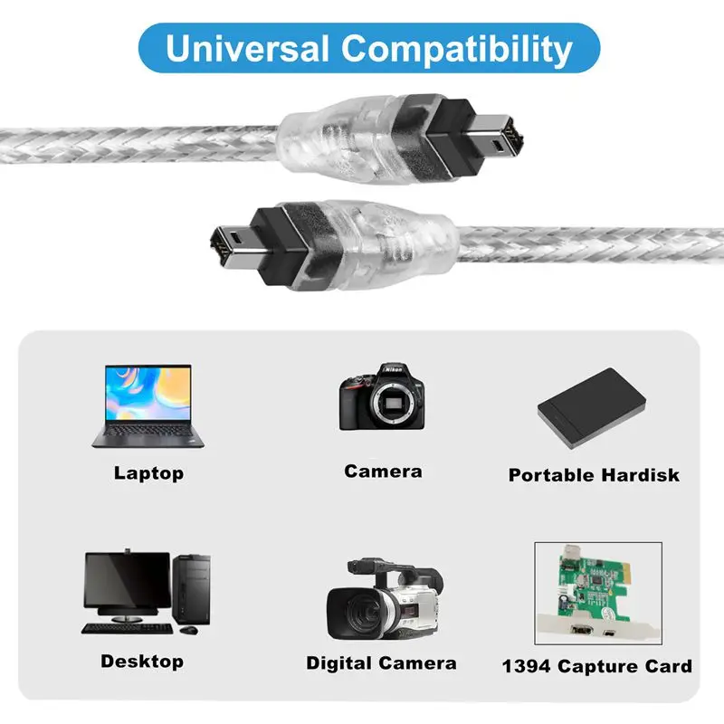 1.8m 4P/4P IEEE 1394 Firewire 400 to 400 Firewire 4Pin Male to 4Pin Male Data Cable 1394 Firewire