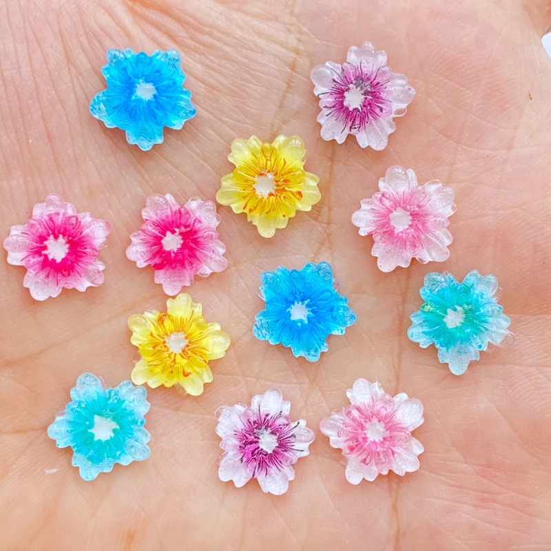 50Pcs 11mm Mini Colorful Snowflake Nail Art Resin Nail Art Charms Flower Shaped Manicure Supplies