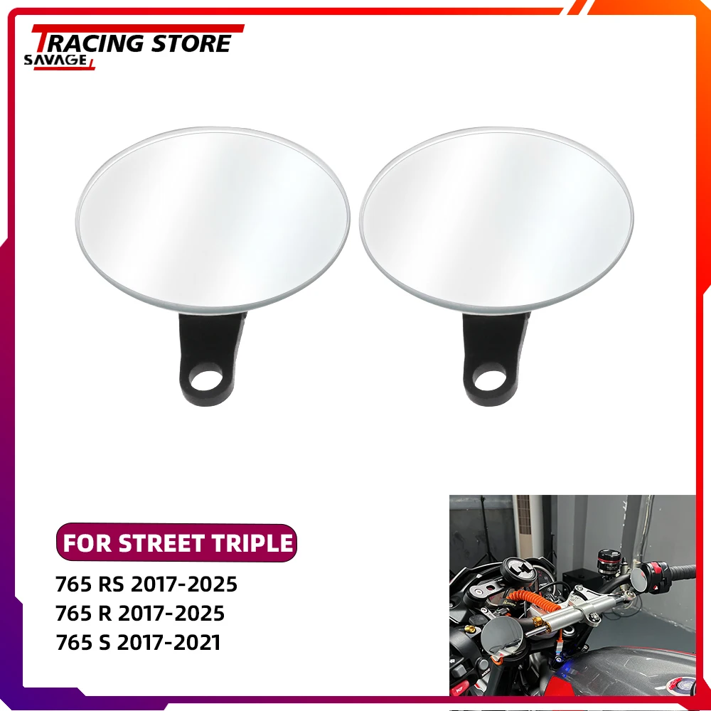 

For Street Triple 765RS 765R 765S Motorcycle 360 Degree Adjustable Rear Side Rearview Mirrors Convex Wide Angle Rimless 765 RS S