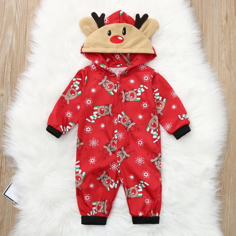 Christmas Family Matching One-piece Pajamas Jumpsuit Father-Son Mother-Daughter Romper Hooded Family Looking Outfits