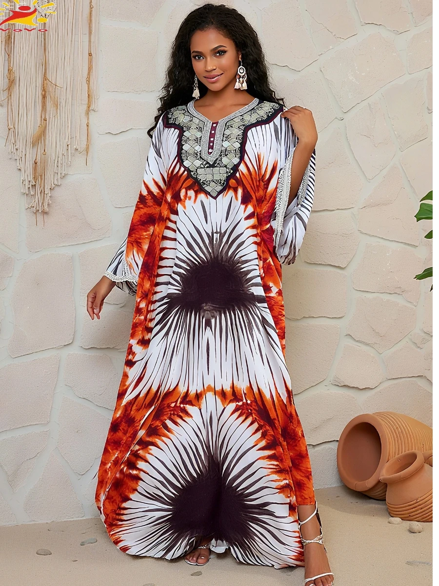 الخفافيش كم كاشخا أنيقة عباية فستان التعادل صبغ القطن المرأة فضفاض عباية بوهو فستان ماكسي فساتين راقية غير رسمية الأفريقية فيستدوس #3