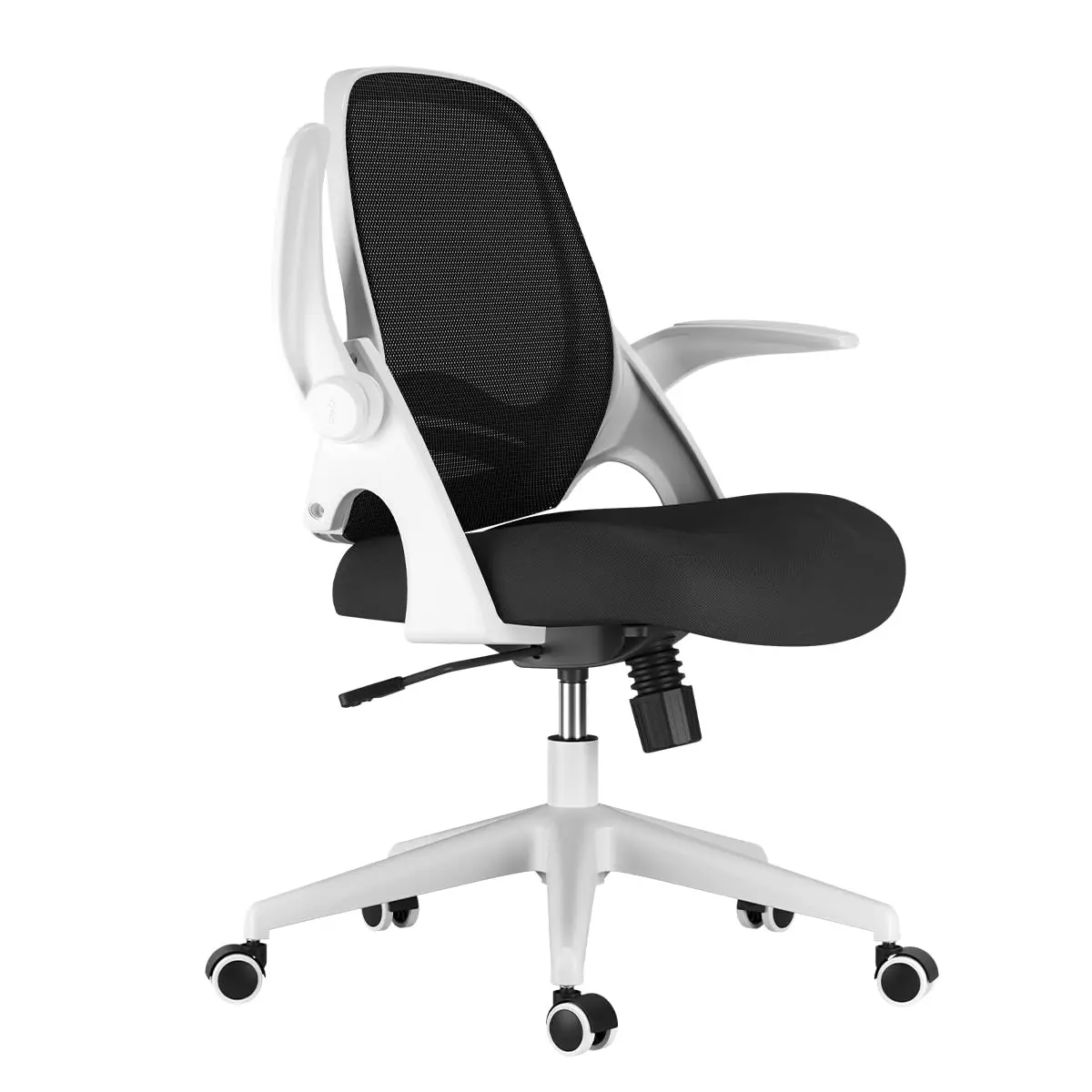 Hbada Ergonomic Office Chair with Flip-Up Armrests, Saddle Cushion, S-Shaped Mesh Backrest, Swivel, White, Customized