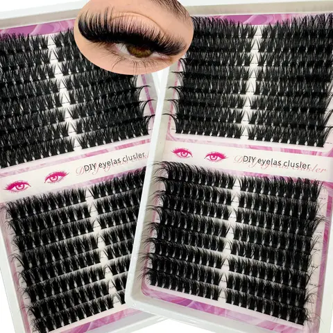16Rows Fluffy Lash Clusters Thick Volume Eyelash Clusters Extensions 30-100D Left/Right Individual Lashes Cat Eye Lash Extension