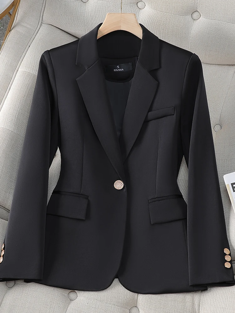 Imagem -03 - Zjyt-elegante Blazer de Escritório de um Botão Feminino Blazers Primavera Cabolsas Femininos Tops Grandes Cabolsas Cabolsas Pretos 2023