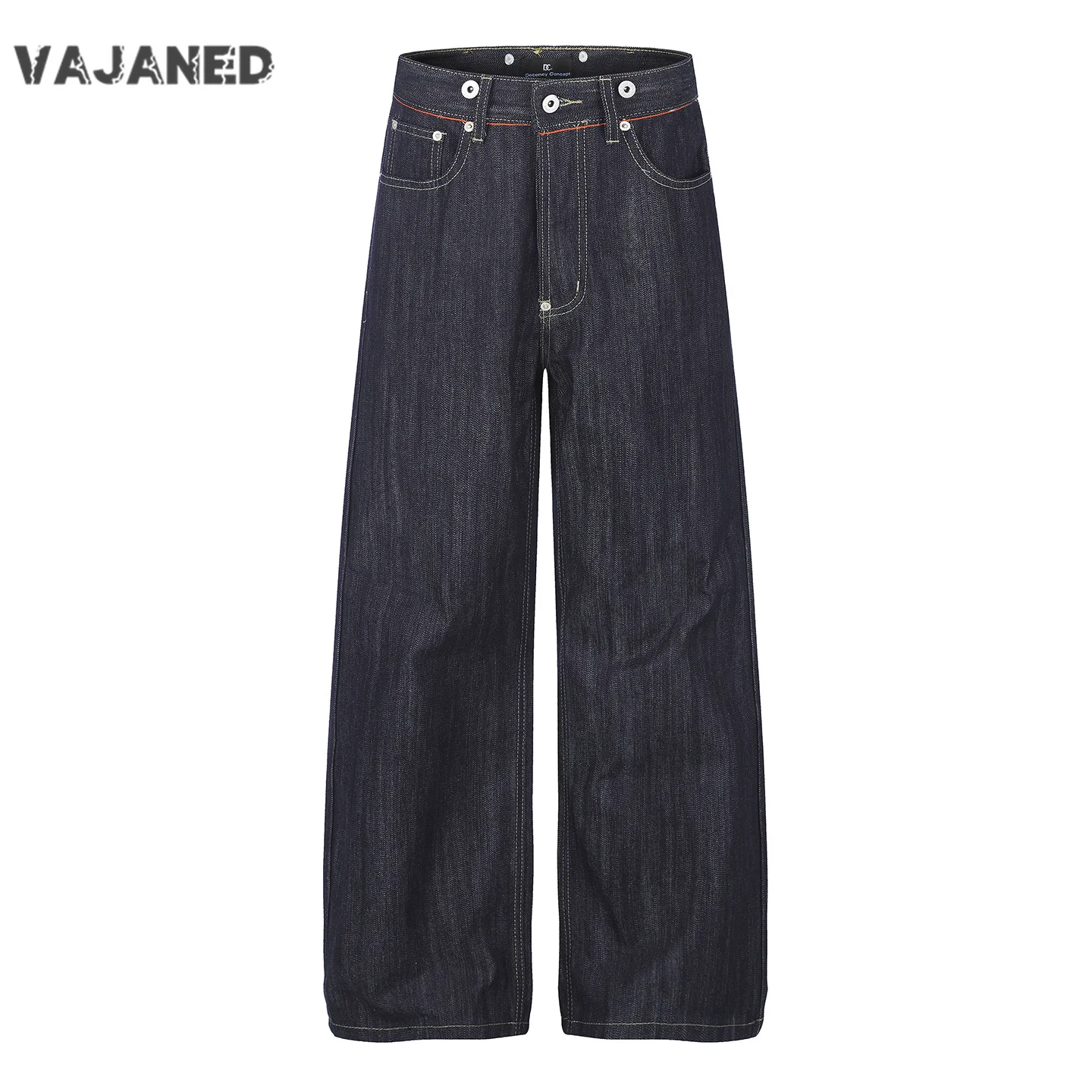 

VAJANED Classic button baggy black jeans European and American style retro loose straight jeans men and women wide leg pants