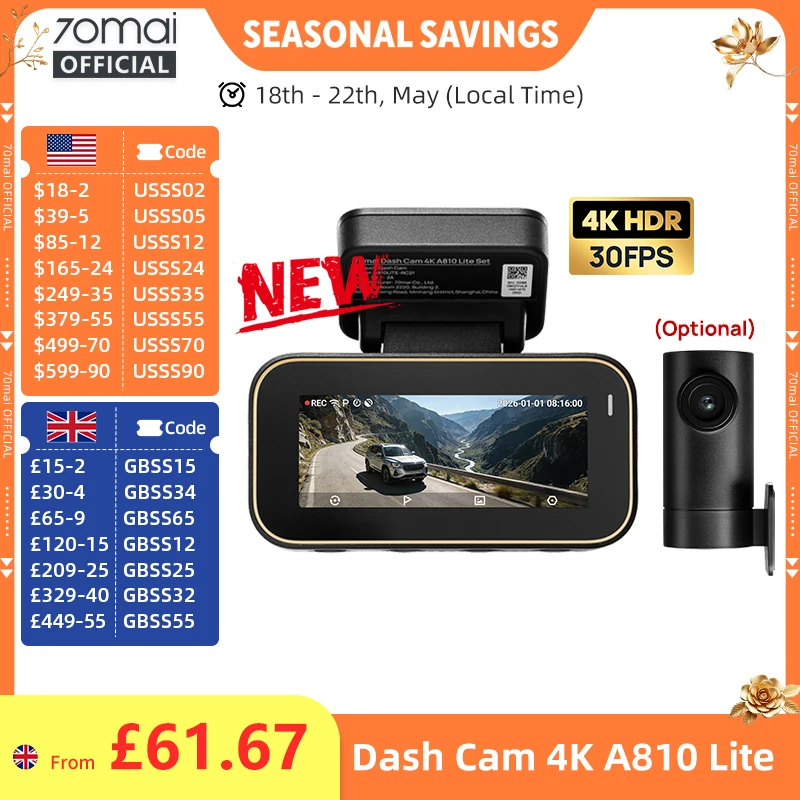 【New】70Mai Dash Cam…