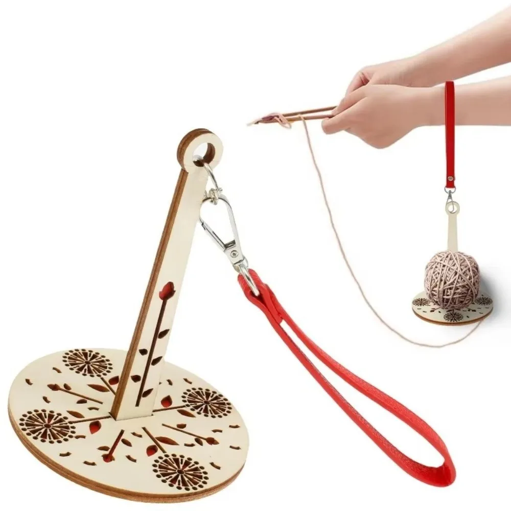 Portable Wooden Portable Yarn Holder Lightweight Non-Slip Grip Yarn Ball Dispenser Wrist Strap Spinning Stand For Sewing Craft