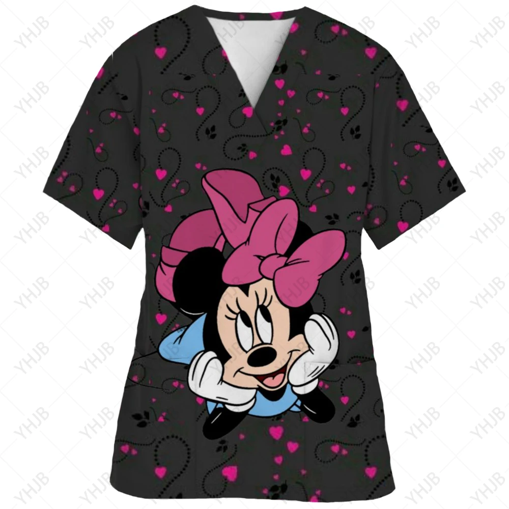 Disney Mickey Stitch Print ​medical uniforms women Nurse Accessories Clinical Uniform Dentist work blouse vet spa Scrub Tops ﻿