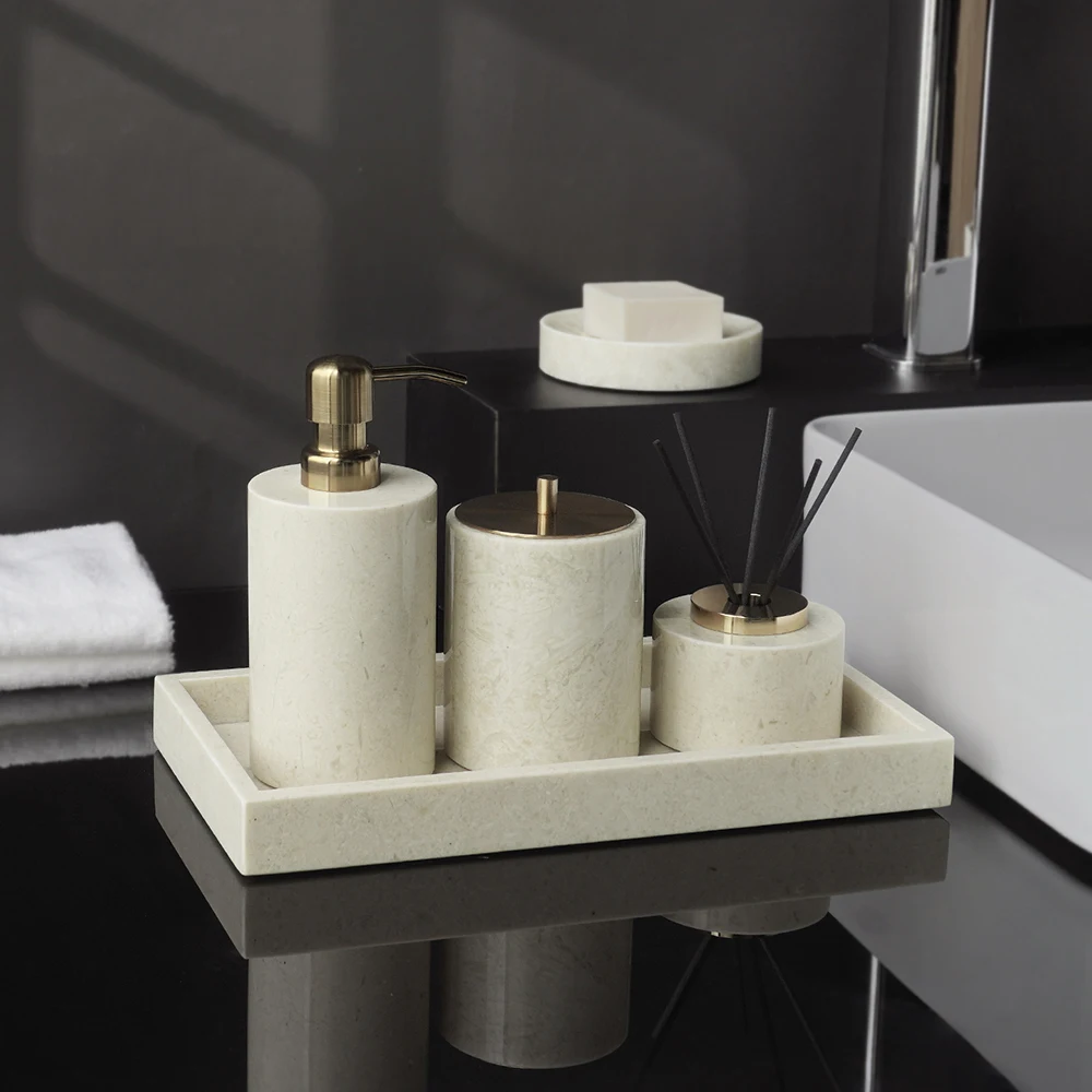 Crema Nuova Natural Marble Bathroom Set Elegent Soap Dish Soap Holder Vanity Tray Bathroom Accessories