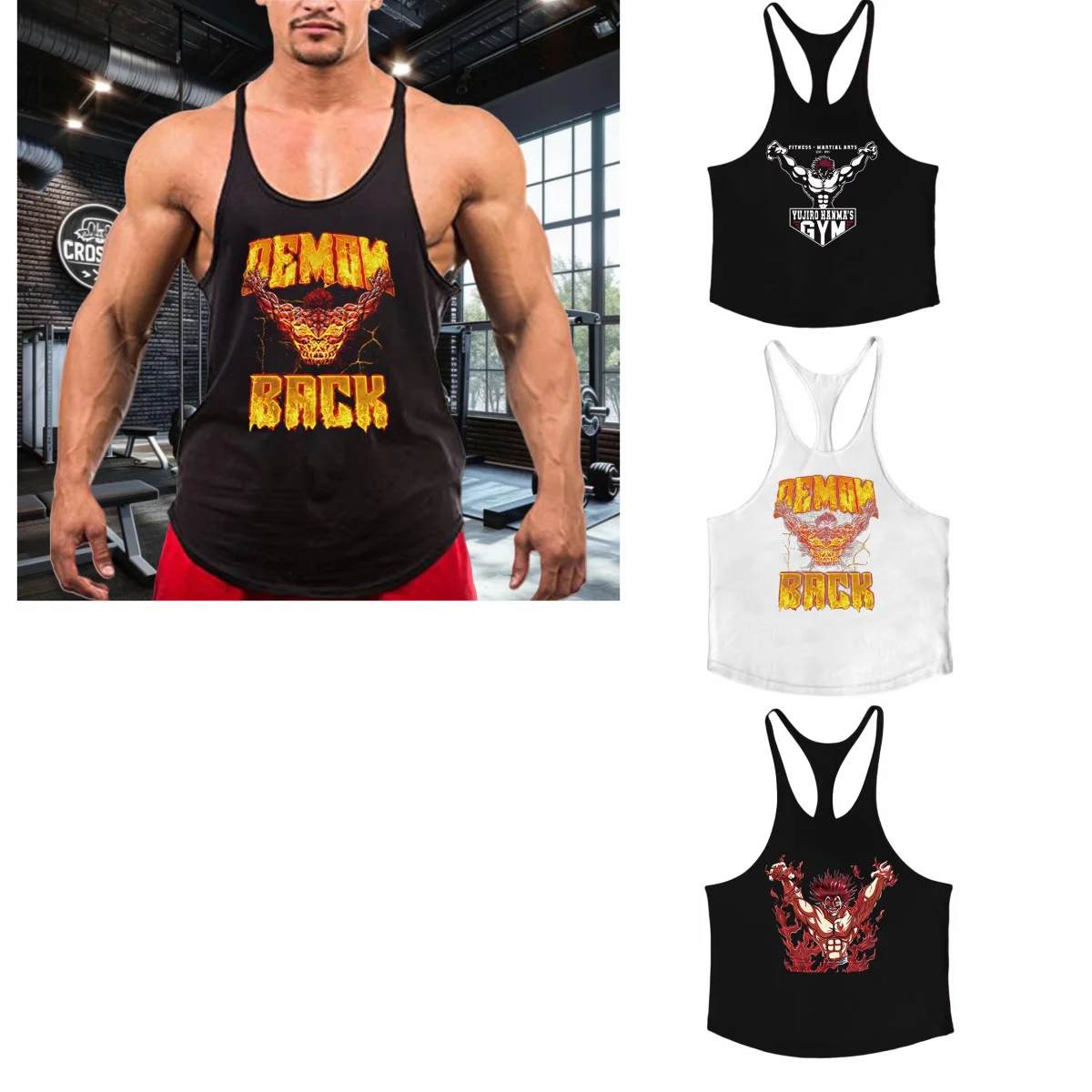 

Men's Y-Tank Muscle Training Undershirt Sports Top Gym Workout Anime Baki Hanma Printed Stringer Vest