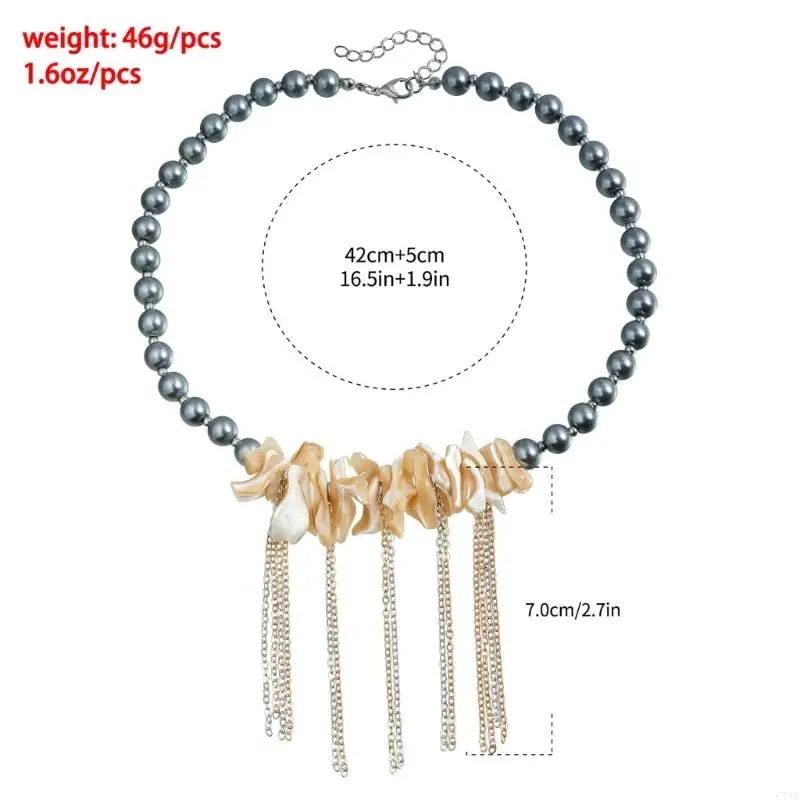 قلادة معاصرة من الأصداف البحرية تتميز بخرز زجاجي كريستالي قطعة مجوهرات أنيقة على شكل عظمة الترقوة