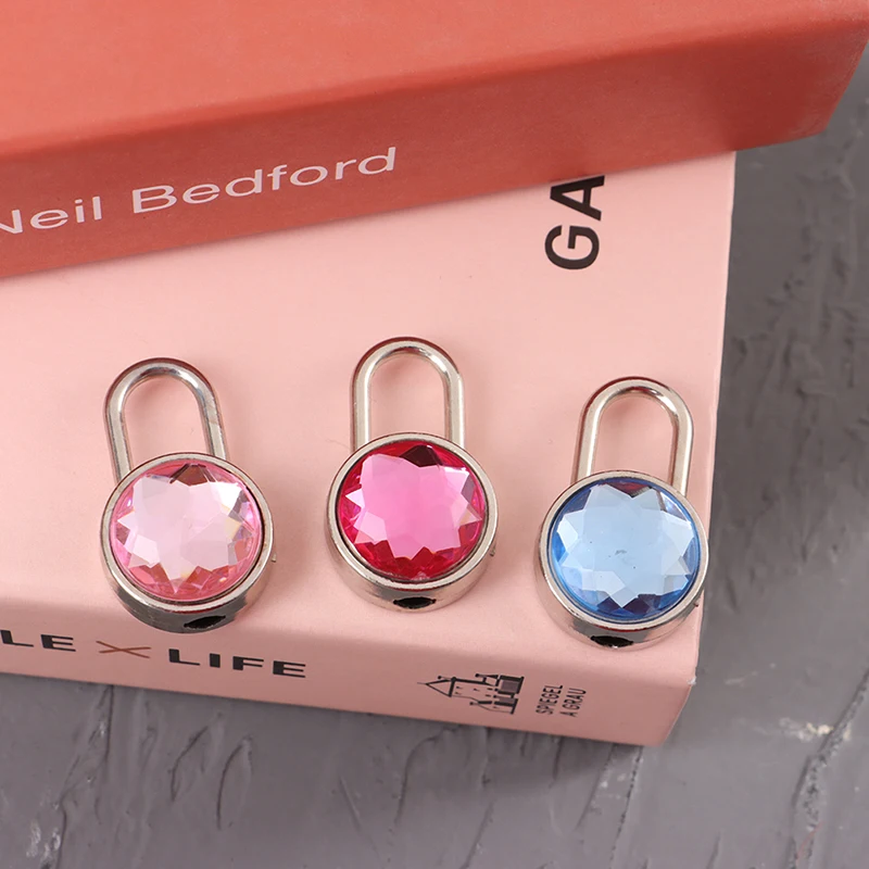 1Set Mini Round Shape Padlock Color Diamond Hardware Locks With Key Lock For Travel Wedding Jewelry Box Diary Book Suitcase