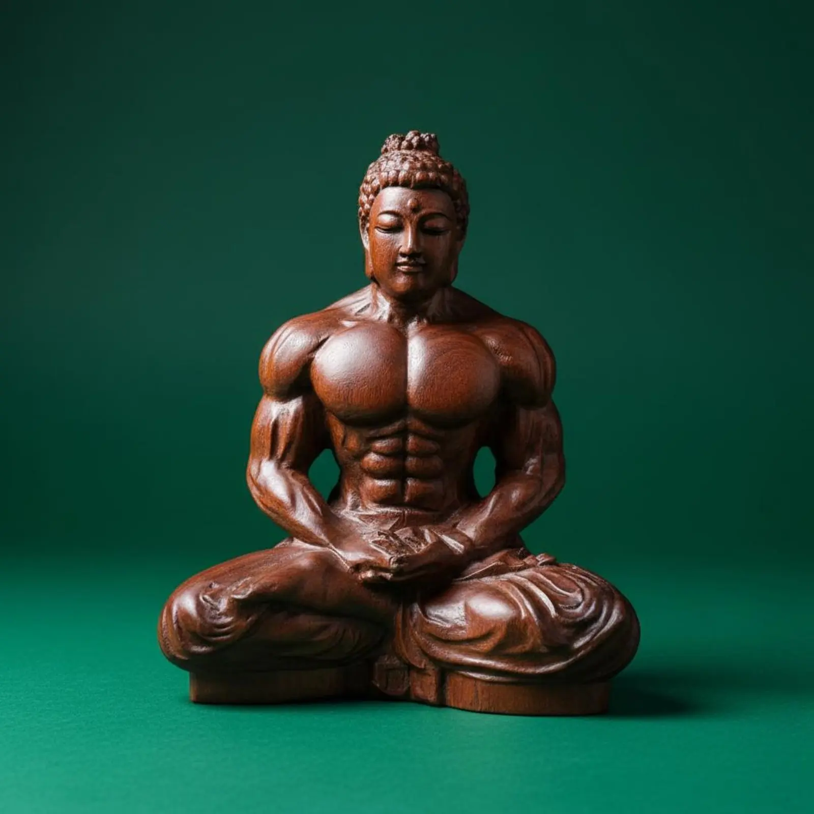 Seated Muscle Buddha Figurine Creative Gift Wooden Bodybuilder Buddha House Decoration Dense Wood for Office, Meditation Room - view 4
