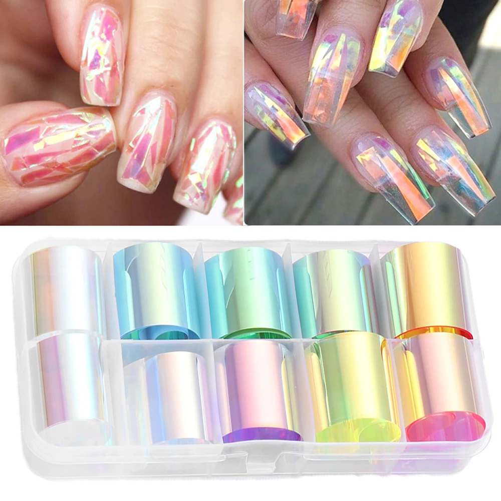 

Hot Manicure DIY Holographic Design Nail Stickers Aurora Film Glass Paper