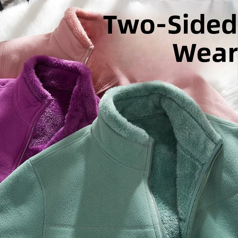Sudadera Unisex con forro polar a prueba de viento, chaqueta informal gruesa de doble cara, protección contra el calor al aire libre, abrigo de invierno de felpa suave