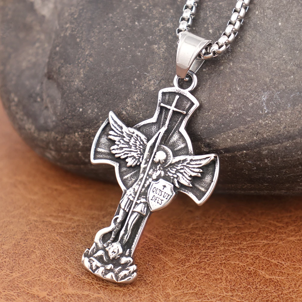 الفولاذ المقاوم للصدأ سانت مايكل الصليب قلادة القلائد للرجال النساء الكلاسيكية موضة الدينية تميمة مجوهرات هدايا دروبشيبينغ