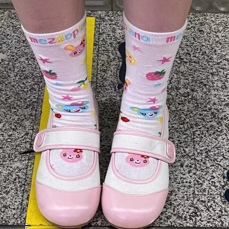 Estilo japonês doce kawaii dos desenhos animados urso impressão menina meias harajuku high street y2k algodão respirável meia lolita meias criativas